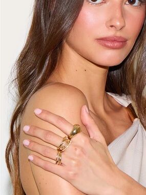 Gold-Tone Sculptural Ring Stack - Women Jewelry